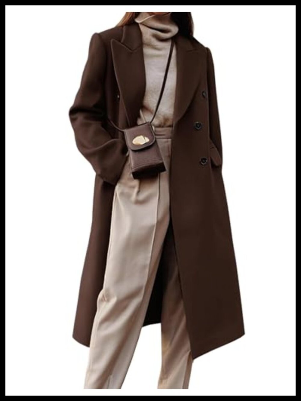Womens Long Wool Blend Trench Coat Double Breasted Peacoat Winter